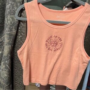 Zoe + Liv Coral Peach Sun Graphic Cropped Tank